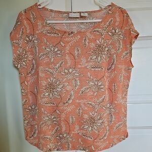 Rachel Zoe Medium Floral Print Blouse - Coral and White - 100% Linen